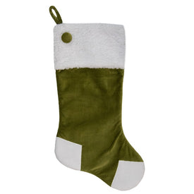 20.5" Green and White Corduroy Christmas Stocking