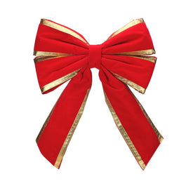 31" Red and Gold Loop Velveteen Trim Christmas Bow