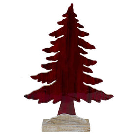 10.5" Red and White Stained Forest Tree Christmas Tabletop Decor