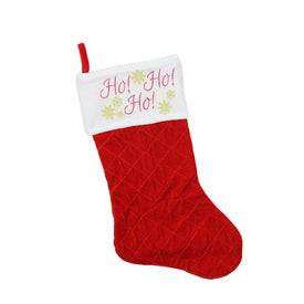 19" Quilted Red Velvet HO! HO! HO! Embroidered Christmas Stocking