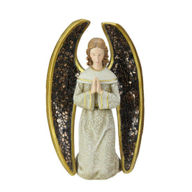 8" Gold and Gray Praying Angel with Mosaic Wings Tabletop Christmas Figure