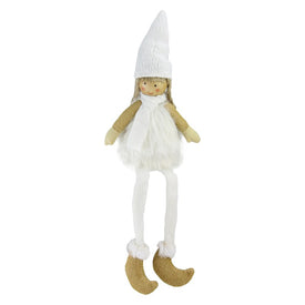 16" White and Gold Glittered Girl Angel with Dangling Legs Tabletop Decor