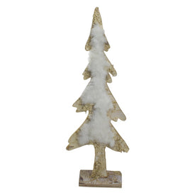 13.5" Brown and White Wooden Tree with Faux Fur Christmas Decoration