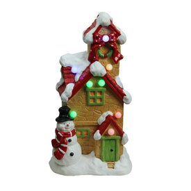 17" Brown and Red LED Lighted Snow Covered Cottage Musical Christmas Tabletop Decor