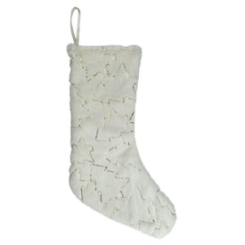 18" White and Gold Christmas Stocking with Sequined Trees