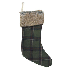 17.5" Green and Brown Plaid Christmas Stocking with Cuff