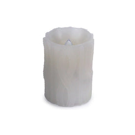 4" White Cable Knit Battery-Operated Flameless LED Wax Christmas Pillar Candle