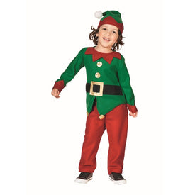 26" Red and Green Elf Boy's Costume With a Christmas Santa Hat - 6-8 Years