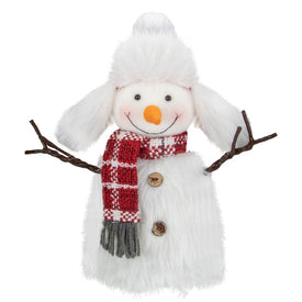10.25" Plush White and Red Snowman Tabletop Christmas Decoration