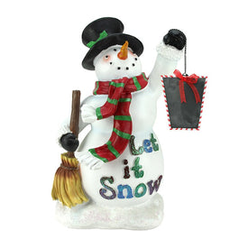 18" White Snowman Holding Broom and Blackboard Christmas Figurine