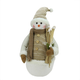 20" White Snowman with Skies and Mistletoe Christmas Tabletop Figurine