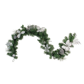 6" Unlit Silver Poinsettia and Pine Cone Artificial Christmas Garland