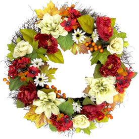 24" Peony/Dahlia Spiral Vine Wreath