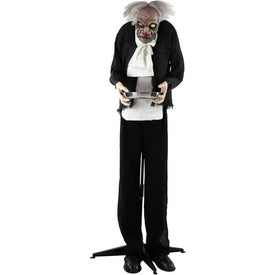 60" Life-Size Animatronic Moaning Butler Holding Silver Tray