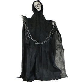 63" Life-Size Standing Skeleton with Chains, Light-Up Eyes, and Sound