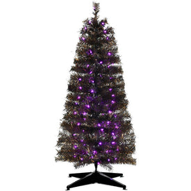 4" Spooky Tinsel Tree with Purple LED Lights