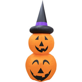 10' Inflatable Two Stacked Pumpkins with Black Hat and Lights