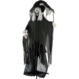 72" Life-Size Animatronic Talking Witch Prop with Skull and Rotating Body