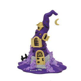 10.43" Claydough Halloween Purple LED Witch Hat Tablepiece