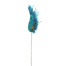 27.5" Blue and Green Peacock Feather Decorative Spray