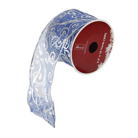 2.5" x 10 Yards Blue and Silver Abstract Swirls Christmas Wired Craft Ribbon