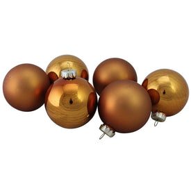 3.25" Bronze and Amber Glass Two-Finish Ball Christmas Ornaments Set of 6