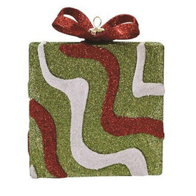 5" Red and Green Glitter Swirl Shatterproof Gift Box Christmas Ornament