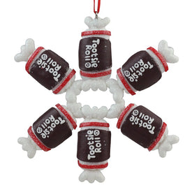 4" Brown and White Tootsie Roll Candy Snowflake Christmas Ornament
