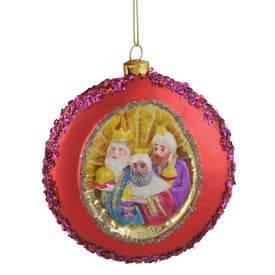 4" Three Wise Men Sequin Religious Glass Disc Christmas Ornament