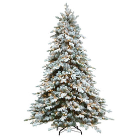 6.5' Pre-Lit Flocked Saratoga Spruce Artificial Christmas Tree - Clear Lights