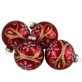 2.5" Red and Gold Glass Hanging Ball Christmas Ornaments Set of 4