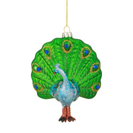 4" Green and Blue Glass Peacock Christmas Ornament
