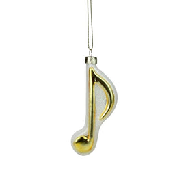 3.5" Gold and White Sixteenth Note Music Symbol Glass Christmas Ornament