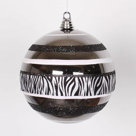 8" Black and White Zebra Print Two-Finish Shatterproof Ball Christmas Ornament
