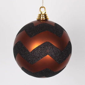 6" Copper Brown and Black Two-Finish Shatterproof Chevron Ball Christmas Ornament