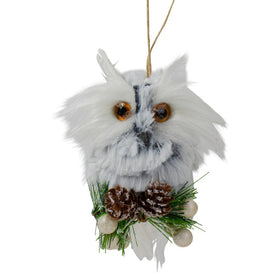 6" White Owl with Pine Cones and Berries Christmas Ornament