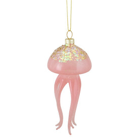 4.75" Transparent Pink Jellyfish Glass Christmas Ornament