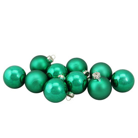 1.75" Green Two-Finish Glass Ball Christmas Ornaments Set of 10