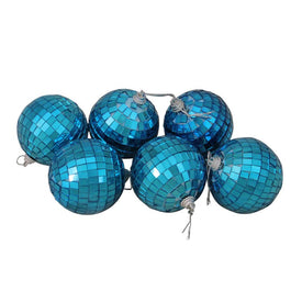 2.75" Peacock Blue Mirrored Glass Disco Ball Christmas Ornaments Set of 6