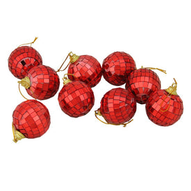 1.5" Red Mirrored Glass Disco Ball Christmas Ornaments Set of 9