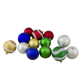 4" Red and Blue Shatterproof Two-Finish Ball Christmas Ornaments 39-Count