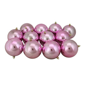 4" Bubblegum Pink Shatterproof Shiny Ball Christmas Ornaments Set of 12