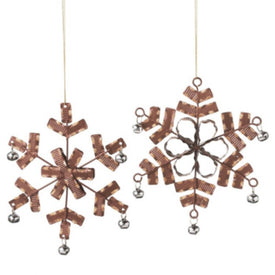 6.5" Chocolate Brown and Silver Crimped Jingle Bell Accented Snowflake Ornament