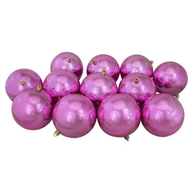 4" Shiny Pink Shatterproof Ball Christmas Ornaments Set of 12