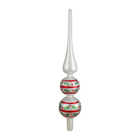 14.75" White Red and Green Glass Finial Christmas Tree Topper
