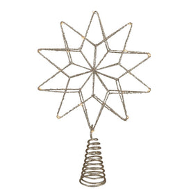 12" LED Lighted Battery-Operated Gold Glittered Geometric Star Christmas Tree Topper - Warm White Lights