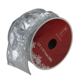 2.5" x 10 Yards Silver Wired Christmas Words Craft Ribbon