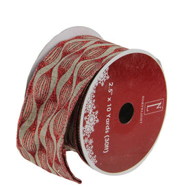 2.5" x 120 Yards Red and Beige Christmas Wired Craft Ribbons Club Pack of 12