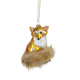 4.5" Gold and White Sitting Fox Christmas Ornament