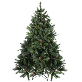 6.5' Unlit Full Snowy Delta Pine with Pine Cones Artificial Christmas Tree